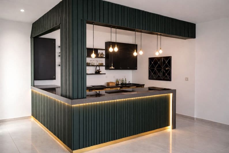 Wood-panelled kitchen detail